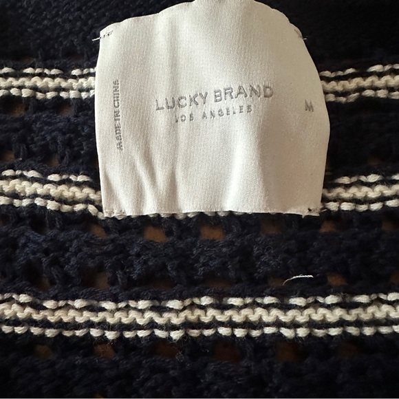 New Lucky Brand Sweater Pointelle Knit Navy Blue/White Stripe Women’s Size M - Picture 5 of 12
